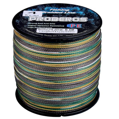 PROBEROS Braided Fishing Line - 4 Strands PE Fiber Fish Braid Lines - High Sensitivity Zero Stretch Strong Abrasion Resistant Superline - 500M/546YD 6LB-100LB - color: Green Camouflage, size: 15LB(327Yards) - 8 Strands
