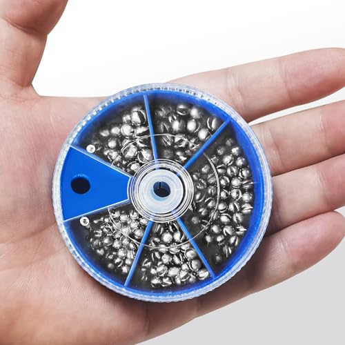 Split Shot Fishing Weights Sinkers, Fishing Split Shot Weights, Removable Split Shot Sinkers for Fishing Line, Round Dispenser Box for Bass Trout Crappie Panfish