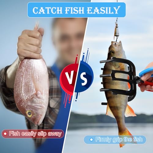 2 Pack Fish Gripper, Non-Slip 3 Claw Metal Fishing Pliers Gripper for Fish Control Clamp, Colorful Fishing Claw Grabber Holder