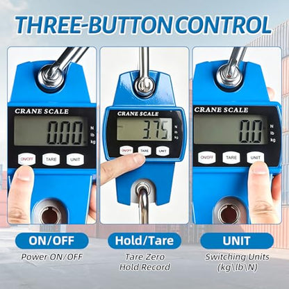 Digital Hanging Scale, 1100lb/500kg Crane Scale, Small Crane Scale with LCD Display and Hooks, Aluminum Alloy Body for Hunting, Outdoor, Fishing, Farm (Blue) - color: Blue-1100lb