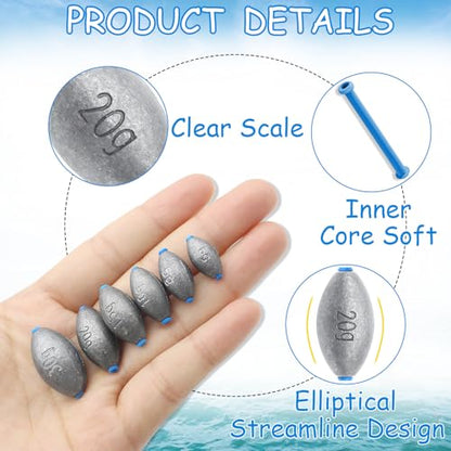 Egg Fishing Sinkers Weights Assortment | 26pcs 5/6 Size Bullet Fishing Weights Lead Oval Shape Bass Casting Worm Bullet Tackle for Saltwater Freshwater Fishing - size: 6 sizes-26pcs