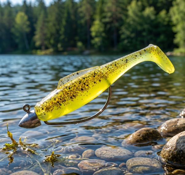 12 Pcs TPR Floating Paddle Tail Swimbaits, 85mm 4.8g Soft Plastic Lures with Strong Kicking Action, Fishing Baits - color: yellow