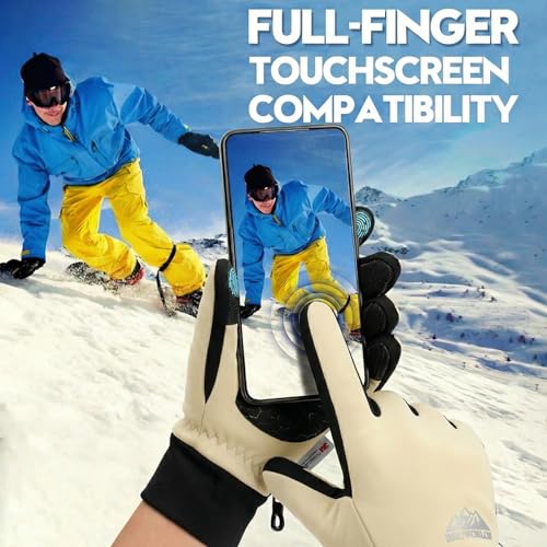 Bruvoalon Winter Gloves for Women & Men, 3M Thermal Insulation, Lycra Fabric, Touchscreen, Anti-Slip - color: Beige, size: X-Small