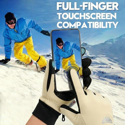 Bruvoalon Winter Gloves for Women & Men, 3M Thermal Insulation, Lycra Fabric, Touchscreen, Anti-Slip - color: Beige, size: X-Small
