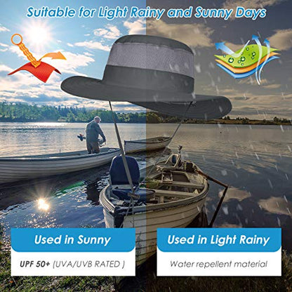 IYEBRAO Mens Outdoor Sun Hat with Face Neck Flap UV Protection Wide Brim Fishing Hat for Hiking Safari Gardening UPF 50+ - color: 2 Pack-dark Gray＆dark Gray