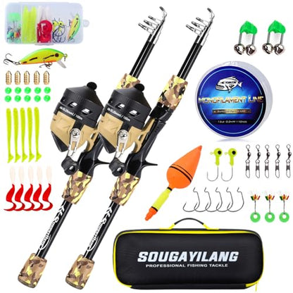 Sougayilang Kids Fishing Rod and Reel Combo,Light Weight Fishing Pole with Spincast Fishing Reel Tackle Bag Lures for Youth,Girls and Boys Good Starter Fishing Kit - color: Yellow+Yellow