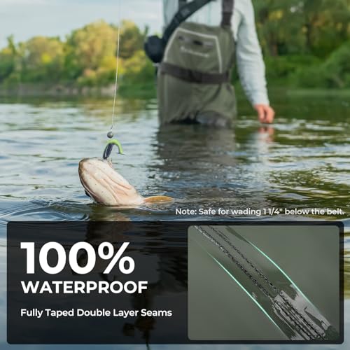 Calamus WaveWalker Fishing Waders for Men & Women, 100% Waterproof PVC Waders with Slip-Resistant Boots, Tear-Resistant Nylon - color: Military Green, size: M5/W7