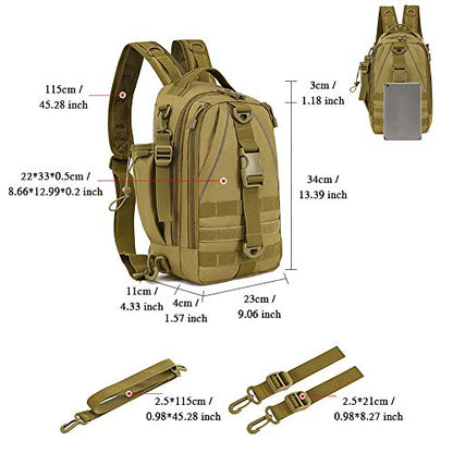HUNTVP Fishing Sling Bag Lightweight Tackle Bag Small Fishing Backpack Tactical Shoulder Sling Bags for Men with Rod Holder - color: Brown2