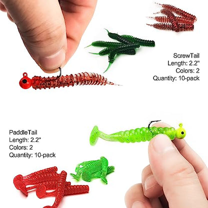 Crappie Lures Tube Lures Jigs Heads Worms Swimbaits Kit, 165, 124, 50 Pcs Pre-Rigged Crappie Jigs Tube Hooks Soft Plastic Grub Worms Baits for Bass Trout Freshwater Saltwater Fishing - color: 124 Pcs - Crappie Lures Tube Lures
