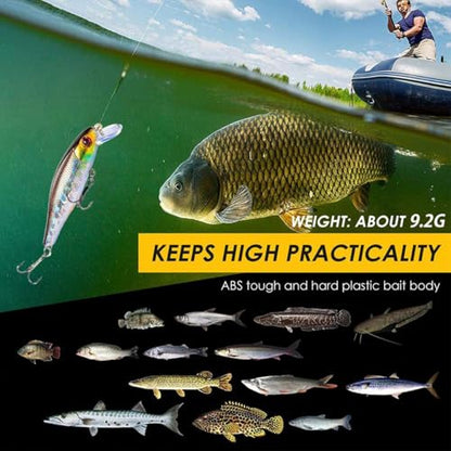 1pc Japan Hot Model Sinking Minnow Fishing Lures 3.35inch 9.2G Jerkbait with 3D Eyes & Sharp Treble Hooks, Lifelike Skin Artificial Bait for Saltwater & Freshwater