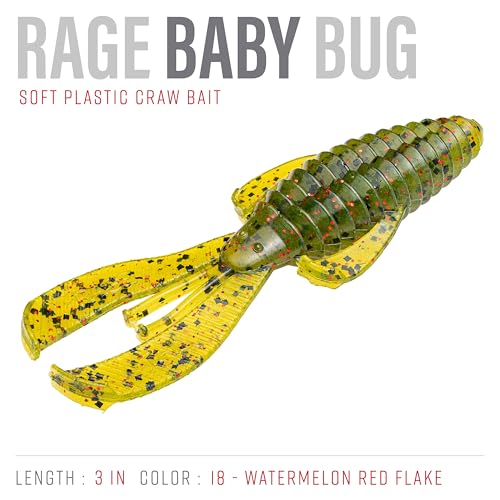 Strike King Rage Bug Fishing Lure, Soft Plastic Grub, Unique Design, Subtle Action - color: Watermelon Seed with Red Flake, size: 3"