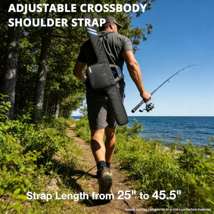 PEKREWS Fishing Rod Case, 52inch Fishing Pole Bag (3.9ft-4.4ft) with Tackle Pockets, Fits Break-Down Spinning, Casting Rod Reel Combo, Padded Soft Rod Bag with Strap Handle, Pole Travel Case, Blue - color: Blue