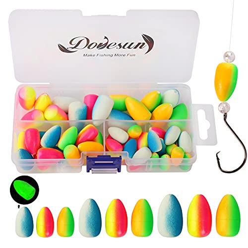 Dovesun 220/104/80/60/54/52/42pcs Pompano Rig Floats for Surf Fishing Foam Bobbers for Fishing Fly Fishing Bobbers Floats Bright Color Kit/Round/Cylindrical/Heart/Bullet/Pill/Spin Shape - color: Bullet-54pcs