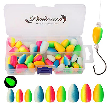 Dovesun 220/104/80/60/54/52/42pcs Pompano Rig Floats for Surf Fishing Foam Bobbers for Fishing Fly Fishing Bobbers Floats Bright Color Kit/Round/Cylindrical/Heart/Bullet/Pill/Spin Shape - color: Bullet-54pcs
