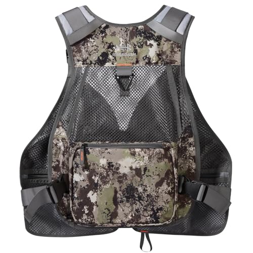 BASSDASH Strap Fishing Vest Adjustable for Men and Women, for Fly Bass Fishing and Outdoor Activities - color: Grunge Camo