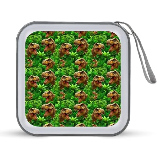 40 Capacity CD Case DVD Case Tropical Leaf Tynosaurus Rex Dinosaur Green Storage Holder Easy to Carry and Organize CDs and DVDs Disc Wallet Bag - color: color777