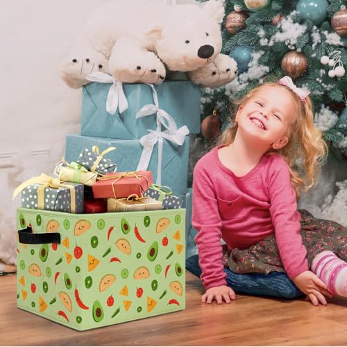 Green Mexican Taco Avocado Storage Bins Box with Handles, Chili Nacho Mexican Food Laundry Basket Hamper Collapsible Clothes Toys Organizer for Home Kitchen Kids Room Playroom - color: Taco Avocado