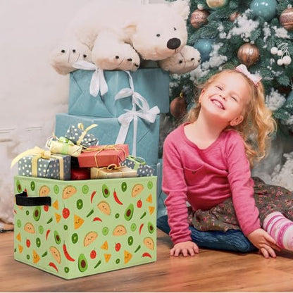 Green Mexican Taco Avocado Storage Bins Box with Handles, Chili Nacho Mexican Food Laundry Basket Hamper Collapsible Clothes Toys Organizer for Home Kitchen Kids Room Playroom - color: Taco Avocado
