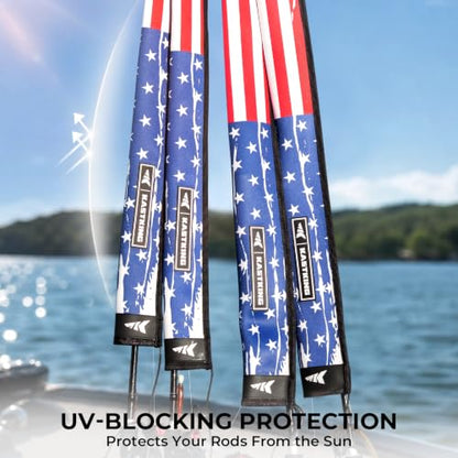 KastKing MeshGuard Rod Socks, Fishing Rod Sleeve, Neoprene Fishing Pole Sleeve, Fishing Rod Covers, Built-in Hanging Loop & Adjustable Lanyard, Fits Casting, Spinning, & Fly Rods - color: Flag 1 Pcs, style: Spinning