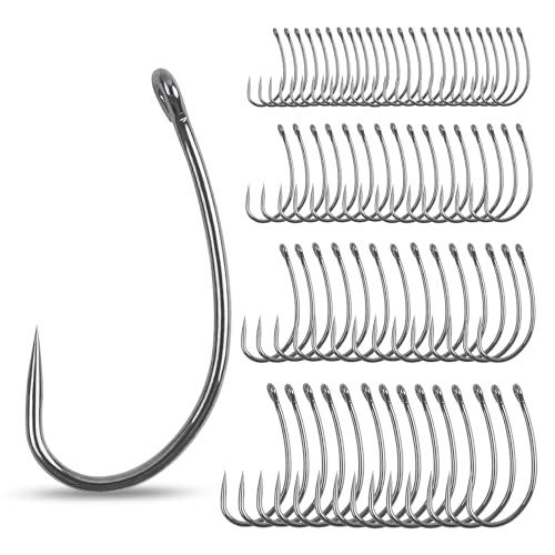 Barbless Fishing Hooks Curve Shank Carp Trout Circle Hooks Crank Fly Tying Hooks Carp Leader Hair Bait Rigs Fishing Accessoires for Freshwater Saltwater - size: 4#_80pcs