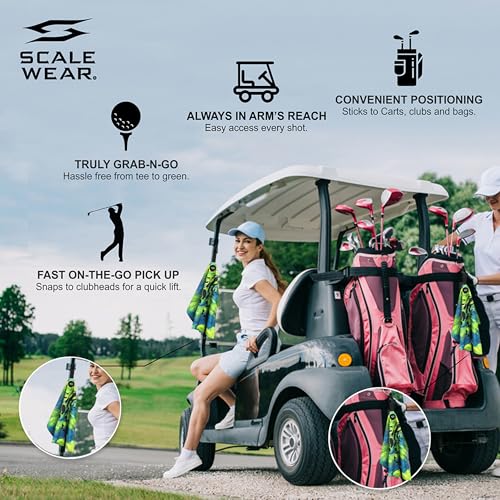 Magnetic Microfiber Waffle Golf Towel – Large 16"x24" Clean Golf Club Ball Magnet Clip to Hang on Bag Cart Strong Premium Strength Ultra Absorbent Gear Blue Men (Rippit Yellow Blue Haze) - color: Rippit Yellow Blue Haze