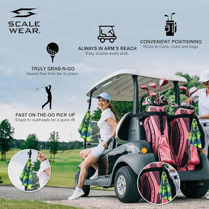 Magnetic Microfiber Waffle Golf Towel – Large 16"x24" Clean Golf Club Ball Magnet Clip to Hang on Bag Cart Strong Premium Strength Ultra Absorbent Gear Blue Men (Rippit Yellow Blue Haze) - color: Rippit Yellow Blue Haze