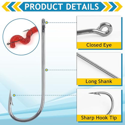 Crappie Panfish Fishing Hooks Aberdeen Hook Kit, 150pcs Fishing Hooks Long Shank Light Wire Crappie Hooks High Carbon Steel Live Bait Fishing Hook Freshwater Panfish Bass Catfish Trout Small Size