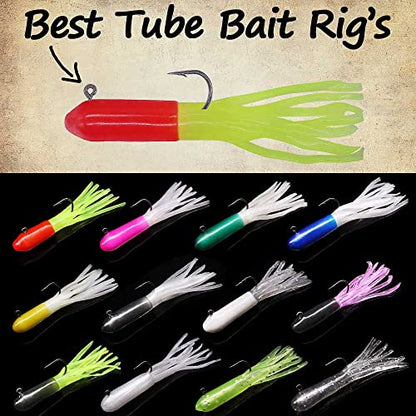 Crappie Jigs Kit with Tube Baits, 120pcs Soft Plastic Crappie Lures (12 Colors) & 10 Jig Heads for Panfish & Trout Fishing - color: Classic Crappie Tube Kit 130-Piece