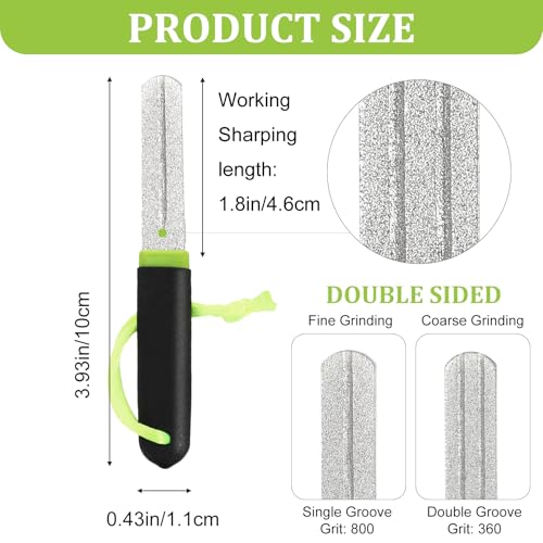Yuanchu 2Pcs Hook Sharpener, Fishing Hook File for Diamond File with Handle, Portable Grinding Tool with Double Sided Fine Medium Grit - color: Green