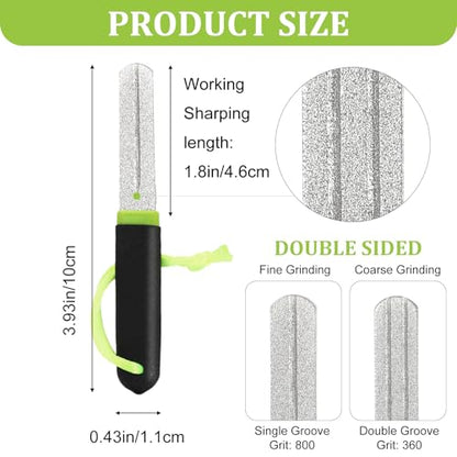Yuanchu 2Pcs Hook Sharpener, Fishing Hook File for Diamond File with Handle, Portable Grinding Tool with Double Sided Fine Medium Grit - color: Green