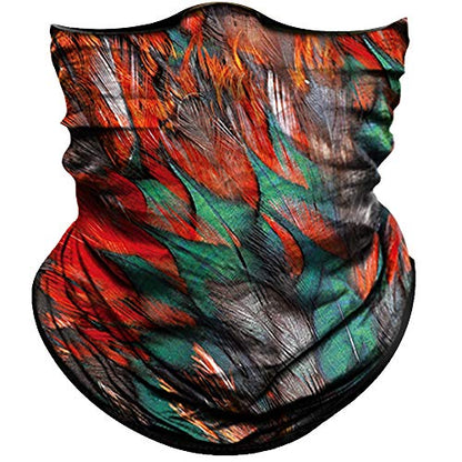Obacle Seamless Face Mask Rave Bandana Men Women for Dust Sun Wind Protection - color: Feather Red Green