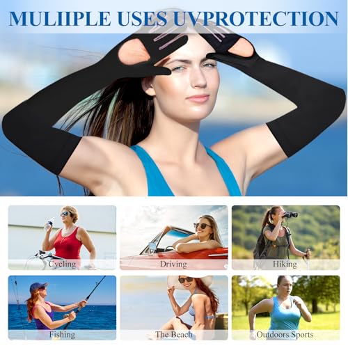 2 Pairs UV Protection Gloves Full Arm Sunblock Gloves with Ventilation Holes, Summer Sun Protection Gloves for Driving - color: Black White