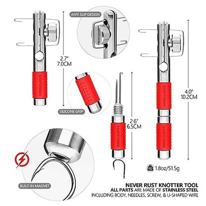 SAMSFX Fishing Stainless Steel Hook Tier, Knot Tying Tool, Loop Tyer, Hook Remover and Zinger Retractors Combo - color: Hook Tier with Red Grip