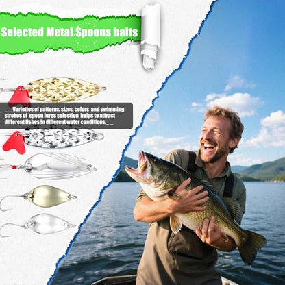 EXAURAFELIS Fishing Lures Tackle Kit, Mixed Hard & Soft Baits Metal Spoons Fishing Accessories for Bass Trout Pike Freshwater Saltwater Fishing - color: 107pcs