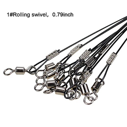 Joyiii 20Pcs 19inch Over 100Lb Fishing Wire Leaders Heavy Duty Fishing Stainless Steel Wire Leaders with Swivels and Snaps