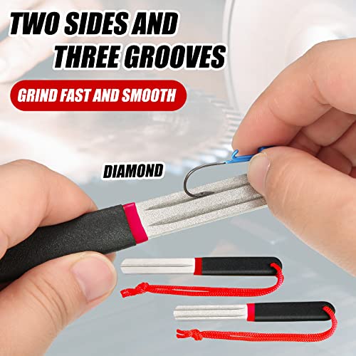 Skylety 2 Pcs Hook Sharpener Hook File for Fishing Diamond File with Handle Portable Double Sided Fine and Medium Grit for Fishing - color: Red