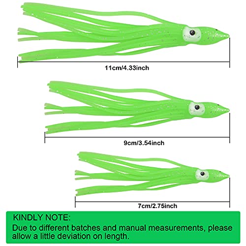 Fishing Squid Skirts Lures Octopus Skirts Trolling Lures Soft Plastic Fishing Tackle Squid Bait for Saltwater Bass Salmon Trout - color: Green, size: 4.33in - 30pcs