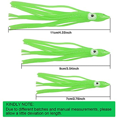 Fishing Squid Skirts Lures Octopus Skirts Trolling Lures Soft Plastic Fishing Tackle Squid Bait for Saltwater Bass Salmon Trout - color: Green, size: 3.54in - 30pcs