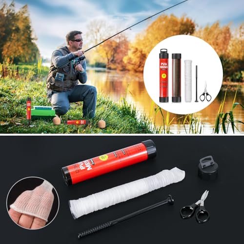 DONQL 5M PVA Mesh Carp Fishing with Scissors, 45" Fast Water Soluble Mesh Bags Refill Bait with Plunger, PVA Bags Carp Fishing Refill Stocking for Boilie Rig Pellets Bags Holder - size: 18mm