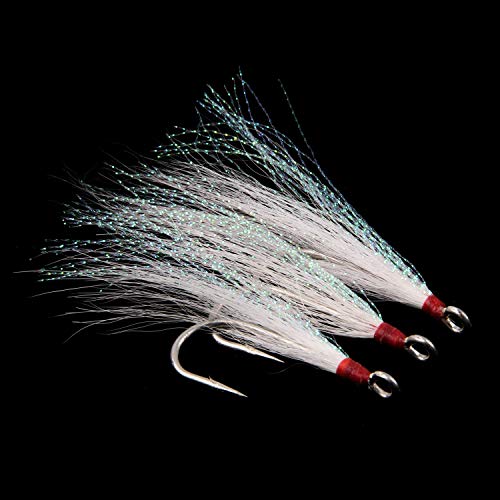 Bucktail Teasers Fishing Hooks Saltwater Flounder Rig Bucktail Mylar Teasers Inserted Stainless Steel Fishing Teaser Hooks for Striped Bass Trout Catfish Cod Flounder Hi/Lo Rig Jigs Spoons Lures - color: Green, size: 12pcs