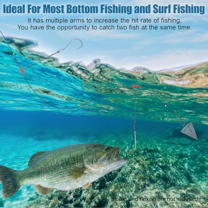 Fishing Leaders Saltwater Tackle Surf Fishing Rigs High Strength Fishing Wire Leader Line Rig with Swivels Snap for Lures Bait Hooks - color: Blue Nylon, style: 2 Arm, 12pcs