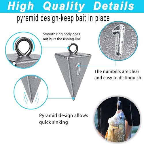 Pyramid Sinkers for Surf Fishing – Lead Fishing Weights, No-Roll Bottom Hold - style: 1oz- 10pcs