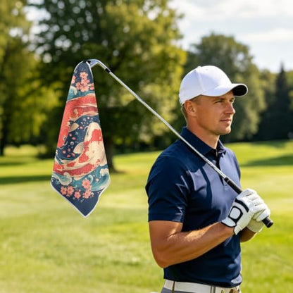 Fish Flowers Magnetic Golf Towel for Golf Bags Microfiber with Clip | Golf Essentials for Women Men Attaches to Carts and Clubs 17.7"x17.7"