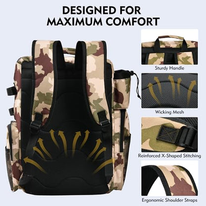 MGB 46L Fishing Tackle Backpack with 2 Rod Holders & YKK Zipper Storage Fishing Gear and Equipment, Gifts for Men Father - color: Brown Camo（without Tackle Box）