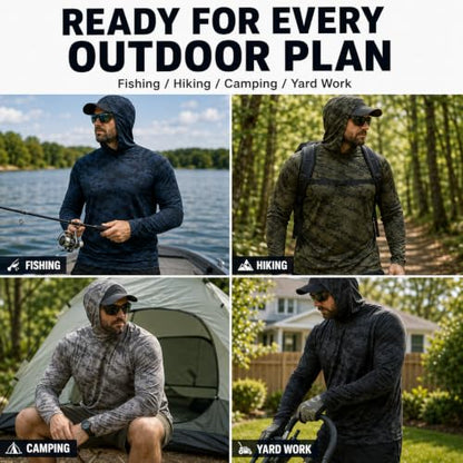 5 Pack Men's Camouflage Long Sleeve Hooded Shirt with Balaclava Face Mask,Sun Protection Fishing Hunting Rash Guard