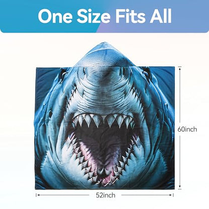 Catalonia Shark Hooded Towel for Adults, Quick-Dry Beach Poncho with Hood, Sand-Free Summer Gift - color: Shark