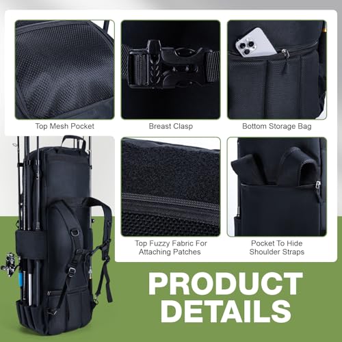 Goture 61L Large Fishing Backpack Tackle Bag, 3-Layer Organizer with Insulated Cooler Compartment & Expandable Mesh Pocket, Waterproof 600D Tactical Tackle Bag for Outdoor Anglers - color: A1:116L Black (Without Tackle Box)