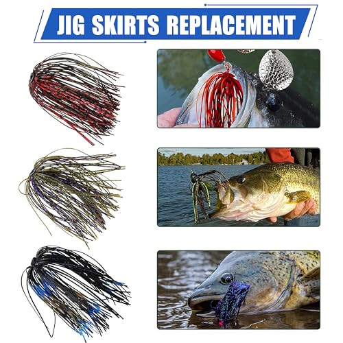 Spinnerbait Skirts Jig Skirts Bass Fishing Jigs Replacement Skirt Silicone 50 Strands Umbrella DIY Fishing Lures Rubber Skirt for Spinnerbaits Buzzbaits Squid Jig Baits Lures - style: 24pcs