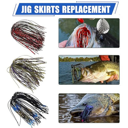Spinnerbait Skirts Jig Skirts Bass Fishing Jigs Replacement Skirt Silicone 50 Strands Umbrella DIY Fishing Lures Rubber Skirt for Spinnerbaits Buzzbaits Squid Jig Baits Lures - style: 24pcs