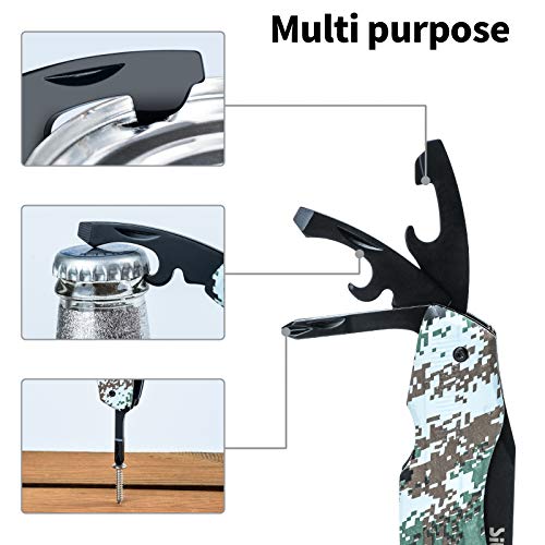 SIUPRO Multitool Pocket Knife Set for Men, Multipurpose 9-in-1 screwdriver kit, Multi Tool Pliers for Camping, Survival with Nylon Sheath, Gifts Idea, Camo - style: Camo